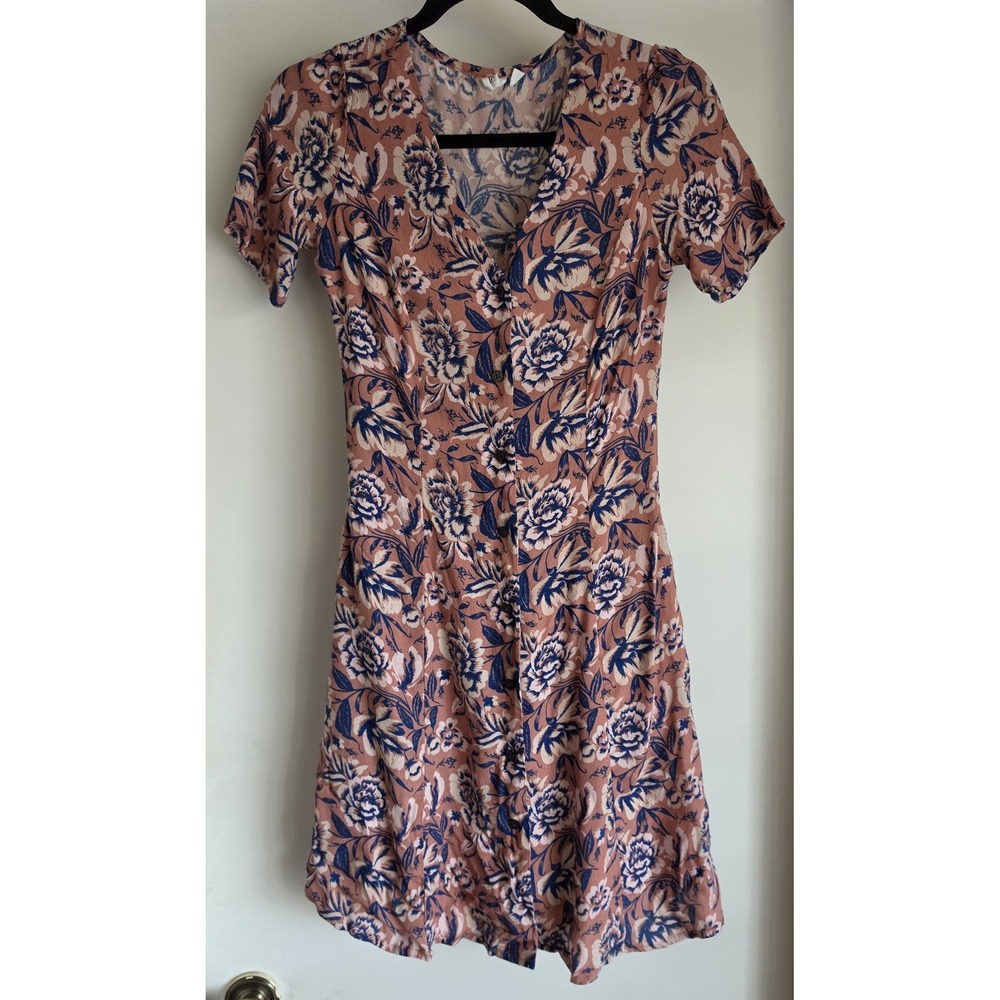 Gap Floral Midi Dress Size 0 Petite Short Sleeve Casual Pink Blue Sundress